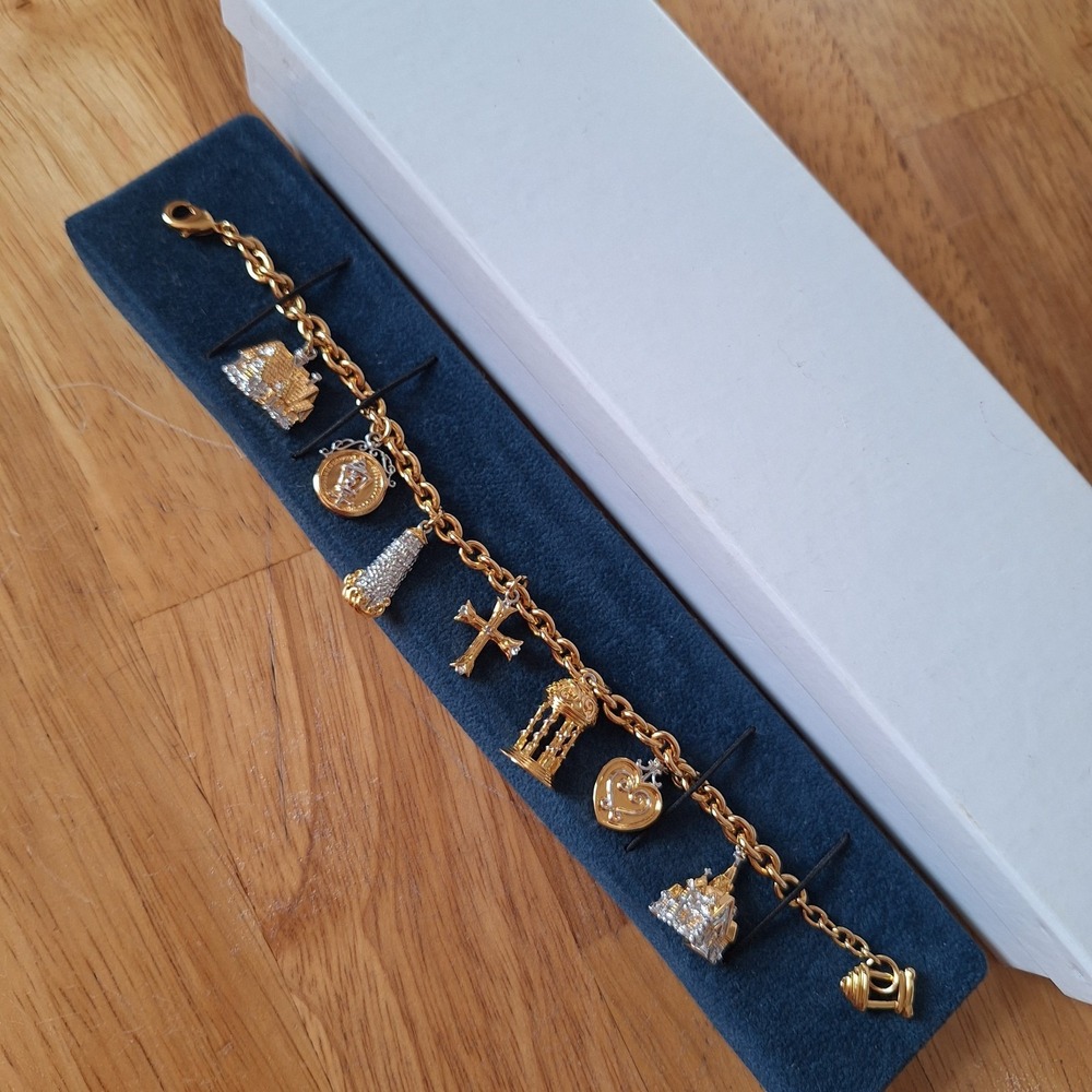 24K Gold Plated Thomas Kinkade FAITH AND FAMILY Charm‎ Bracelet RELIGION